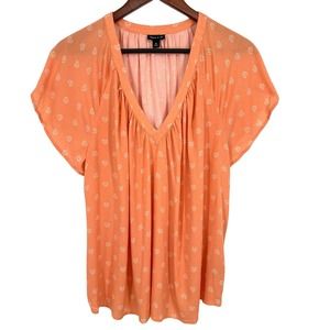 Torrid Womens Plus Size 0X Orange Short Sleeve Blouse Shirt Top BOHO Floral